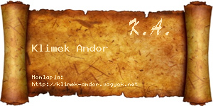 Klimek Andor névjegykártya